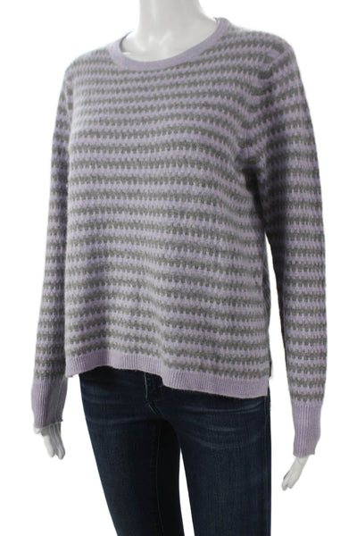 Filoro Women Purple Cashmere Striped Crewneck Pullover Sweater Size M