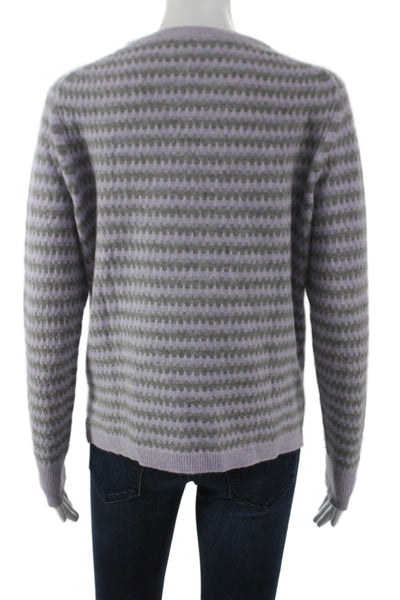 Filoro Women Purple Cashmere Striped Crewneck Pullover Sweater Size M