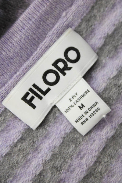 Filoro Women Purple Cashmere Striped Crewneck Pullover Sweater Size M