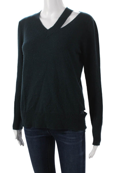 Autumn Cashmere Women V-Neck Long Sleeve Pullover Cashmere Green Size XS