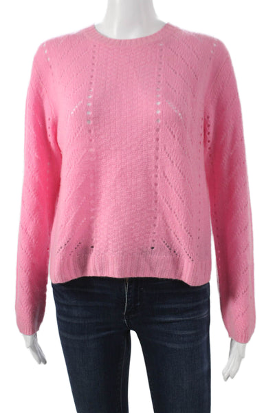 Filoro Women Cashmere Geometric Crewneck Pullover Pink Long Sleeve Size S