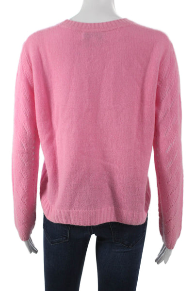 Filoro Women Cashmere Geometric Crewneck Pullover Pink Long Sleeve Size S