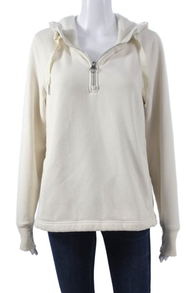 Athleta Womens Pullover Hoodie Ivory Zip Long Sleeve Polyester Size S