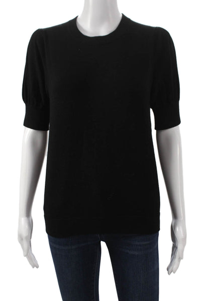 Minnie Rose Womens Black Viscose Pullover Sweater Crew Neck Short Sleeve Size S