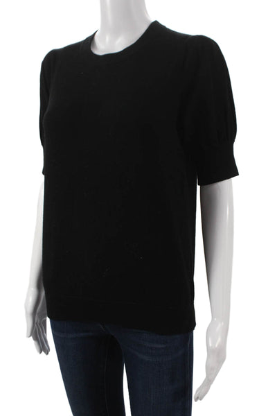 Minnie Rose Womens Black Viscose Pullover Sweater Crew Neck Short Sleeve Size S