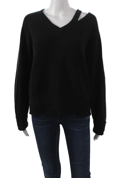 Helmut Lang Women Pullover V-Neck Black Cotton Long Sleeve Size XS