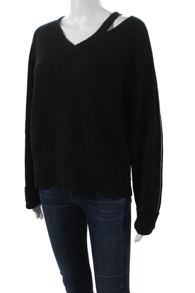Helmut Lang Women Pullover V-Neck Black Cotton Long Sleeve Size XS