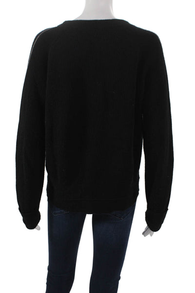 Helmut Lang Women Pullover V-Neck Black Cotton Long Sleeve Size XS