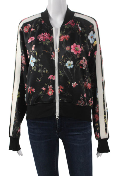 Pam & Gela Women Bomber Jacket Black Floral Polyester Zip Long Sleeve Size S