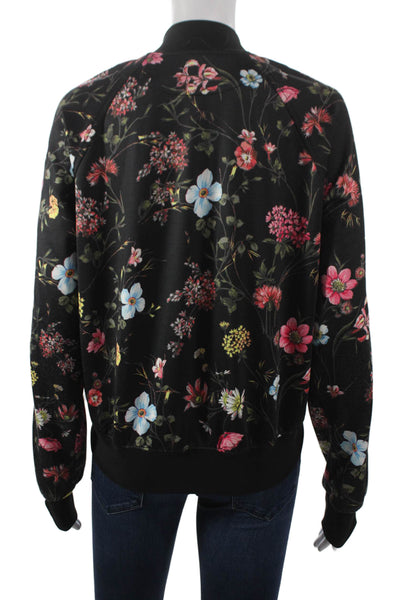 Pam & Gela Women Bomber Jacket Black Floral Polyester Zip Long Sleeve Size S