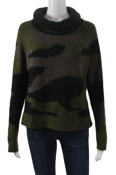 Veronica Beard Womens Camo Cowl Neck Pullover Sweater Green Size M