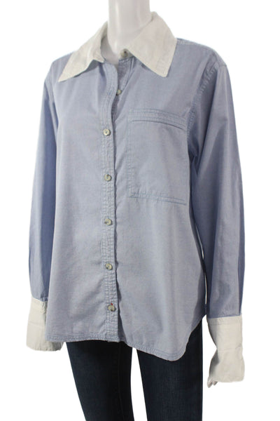We The Free Women Blue Cotton Collared Long Sleeve Button Up Top Size M