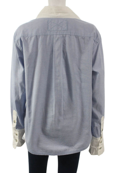 We The Free Women Blue Cotton Collared Long Sleeve Button Up Top Size M