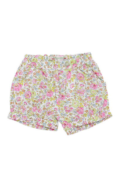 Bonpoint Girls Elastic Waistband Cuffed Floral Shorts White Pink Yellow Size 6M