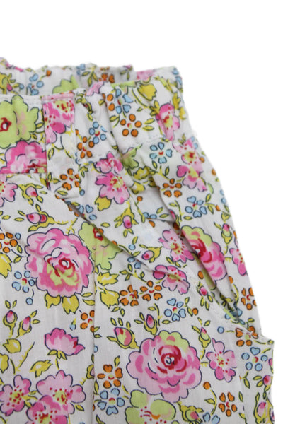 Bonpoint Girls Elastic Waistband Cuffed Floral Shorts White Pink Yellow Size 6M