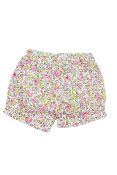 Bonpoint Girls Elastic Waistband Cuffed Floral Shorts White Pink Yellow Size 6M