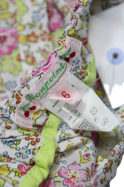 Bonpoint Girls Elastic Waistband Cuffed Floral Shorts White Pink Yellow Size 6M