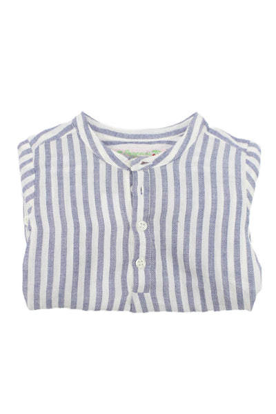 Bonpoint Girls Long SLeeve Half Button Crew Neck Striped Shirt White Blue 12M