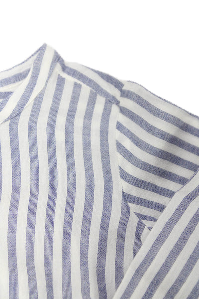 Bonpoint Girls Long SLeeve Half Button Crew Neck Striped Shirt White Blue 12M