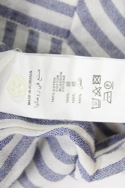 Bonpoint Girls Long SLeeve Half Button Crew Neck Striped Shirt White Blue 12M