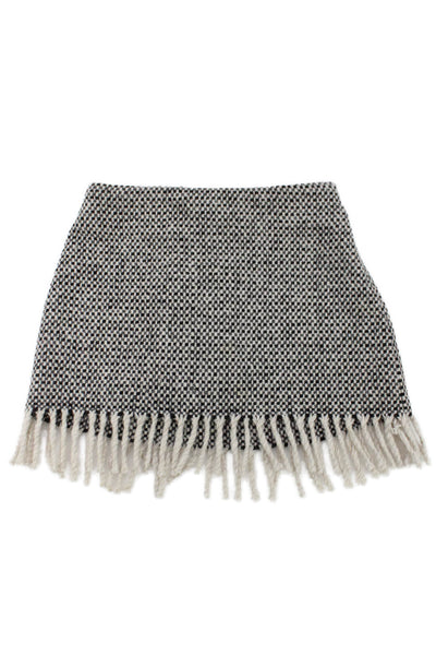 Il Gufo Girls Side Zip Knit Fringe Trim Skirt Gray White Cotton Size 3