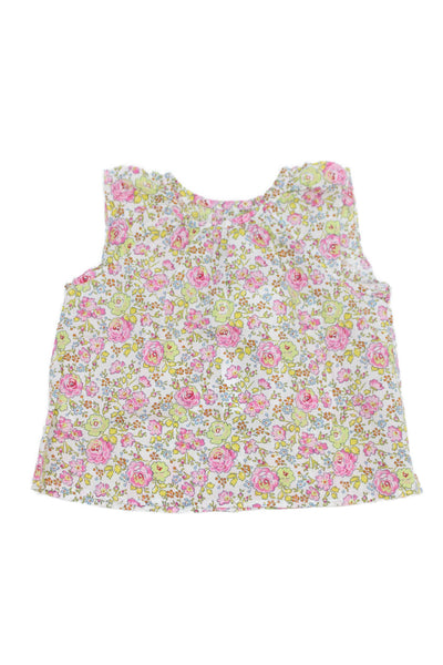 Bonpoint Girls Crew Neck Sleeveless Floral Top White Pink Yellow Size 6M