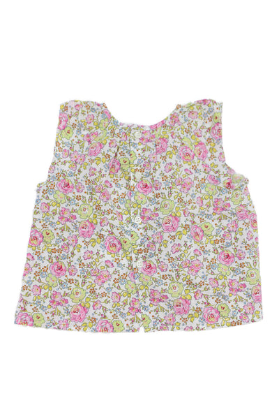 Bonpoint Girls Crew Neck Sleeveless Floral Top White Pink Yellow Size 6M