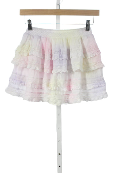Love Shack Fancy Girls Lace Trim Tiered Skirt Purple White Size 8-9