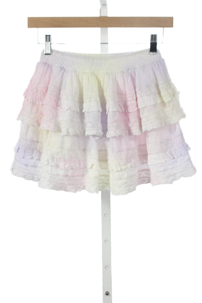 Love Shack Fancy Girls Lace Trim Tiered Skirt Purple White Size 8-9