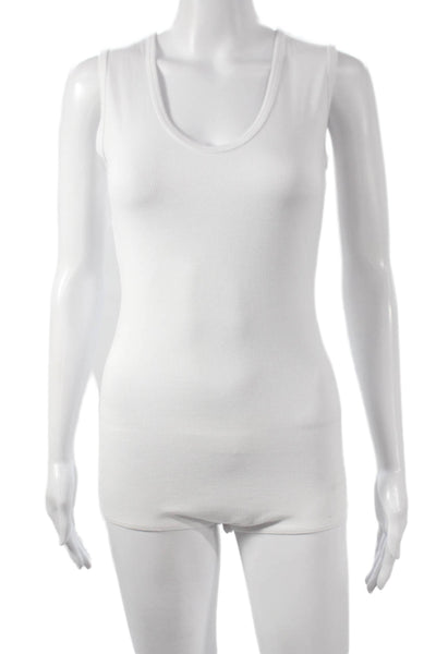 G. Women One Piece Bodysuit Scoop Neck Sleeveless White Modal Snap Size M