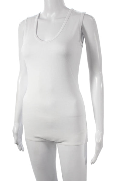 G. Women One Piece Bodysuit Scoop Neck Sleeveless White Modal Snap Size M