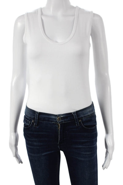 G. Women One Piece Bodysuit Scoop Neck Sleeveless White Modal Snap Size M