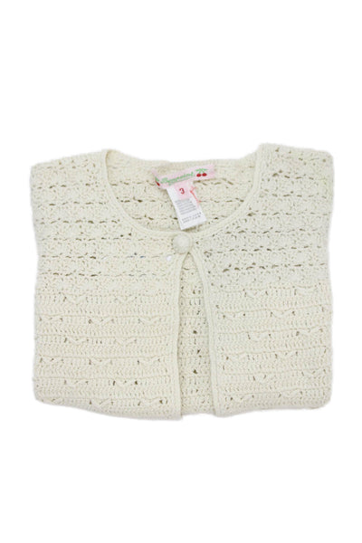 Bonpoint Girls Single Button Crew Neck Knit Cardigan Sweater Beige Size 3 Months