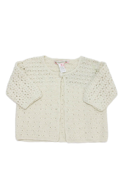 Bonpoint Girls Single Button Crew Neck Knit Cardigan Sweater Beige Size 3 Months