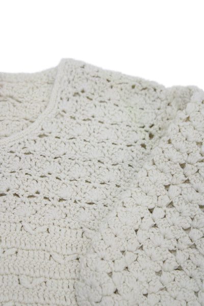Bonpoint Girls Single Button Crew Neck Knit Cardigan Sweater Beige Size 3 Months