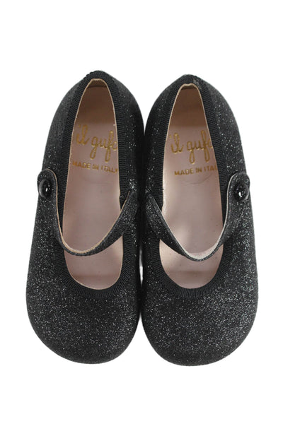 Il Gufo Girls Glitter Leather Mary Jane Ballet Flats Black Size 23