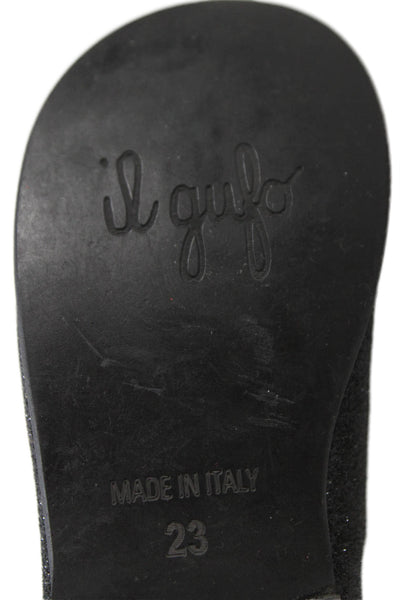 Il Gufo Girls Glitter Leather Mary Jane Ballet Flats Black Size 23