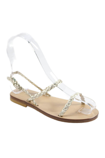 Bonpoint Girls Metallic Braided Leather Ankle Strap Sandals Gold Size 29