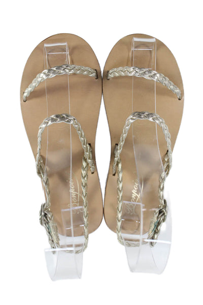 Bonpoint Girls Metallic Braided Leather Ankle Strap Sandals Gold Size 29