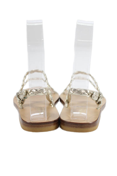 Bonpoint Girls Metallic Braided Leather Ankle Strap Sandals Gold Size 29