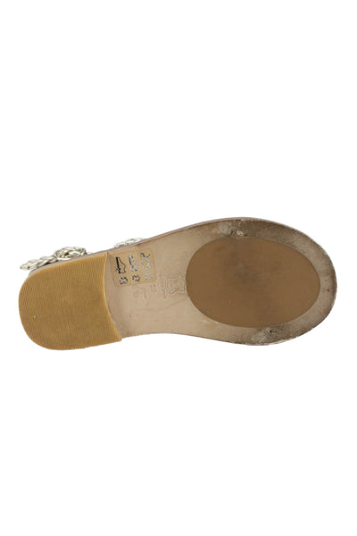 Bonpoint Girls Metallic Braided Leather Ankle Strap Sandals Gold Size 29