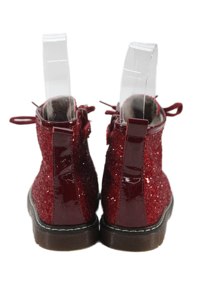 Monnalisa Girls Side Zip Lace Up Glitter Combat Boots Red Black Size 24