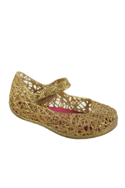 Mini Melissa x Campana Girls Metallic Rubber Mary Jane Ballet Flats Gold Size 7