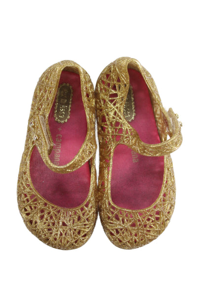 Mini Melissa x Campana Girls Metallic Rubber Mary Jane Ballet Flats Gold Size 7