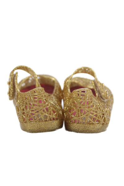Mini Melissa x Campana Girls Metallic Rubber Mary Jane Ballet Flats Gold Size 7