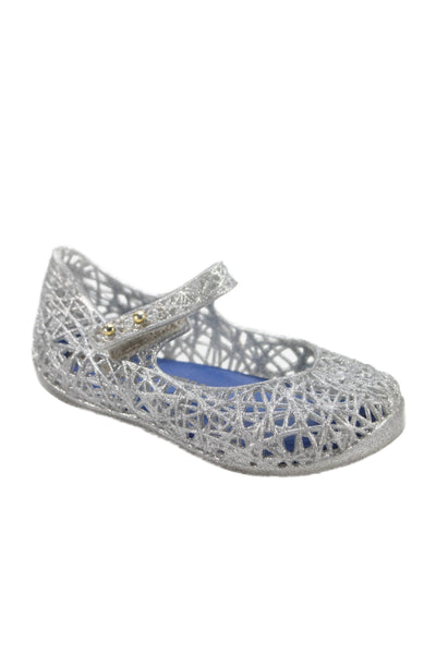 Mini Melissa x Campana Girls Metallic Rubber Mary Jane Ballet Flats Silver 7