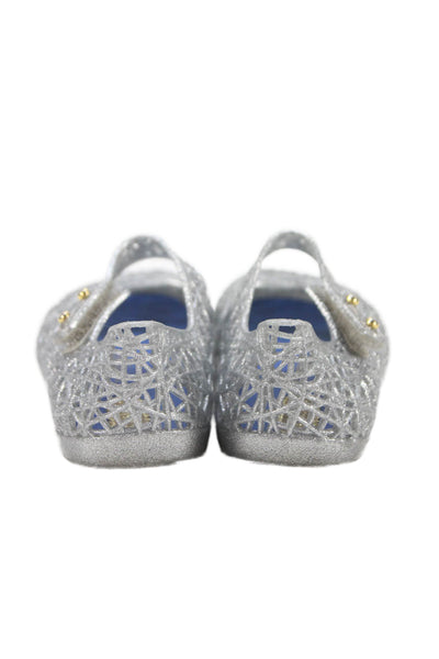 Mini Melissa x Campana Girls Metallic Rubber Mary Jane Ballet Flats Silver 7