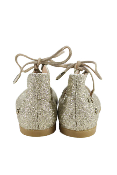 Aquazzura Girls Lace Up Metallic Glitter Ballet Flats Gold Leather Size 22
