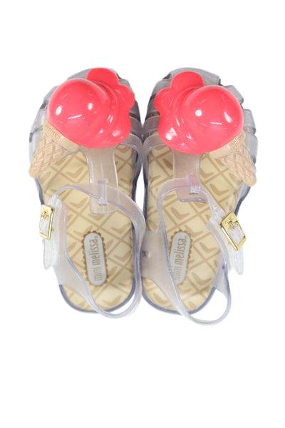Mini Melissa Girls Rubber Logo Ice Cream Cone Sandals Clear Pink Size 7