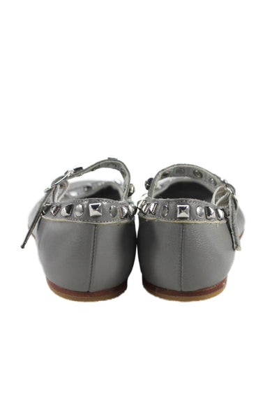 Bonpoint Girls Studded Trim Leather Mary Jane Ballet Flats Gray Leather Size 26